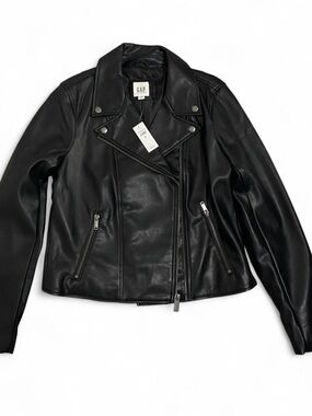 GAP Black Faux Leather Asymmetrical Moto Jacket
